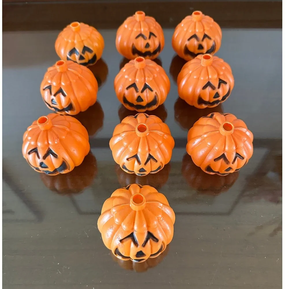 10 Vtg Halloween Plastic Pumpkin Blow Mold String Light Covers JOL Double Sided